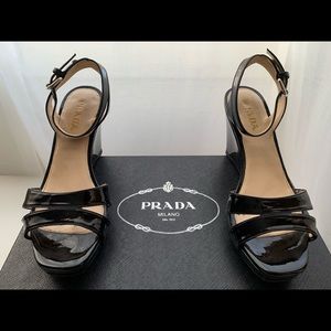 Prada patent sandal wedges “vernice”